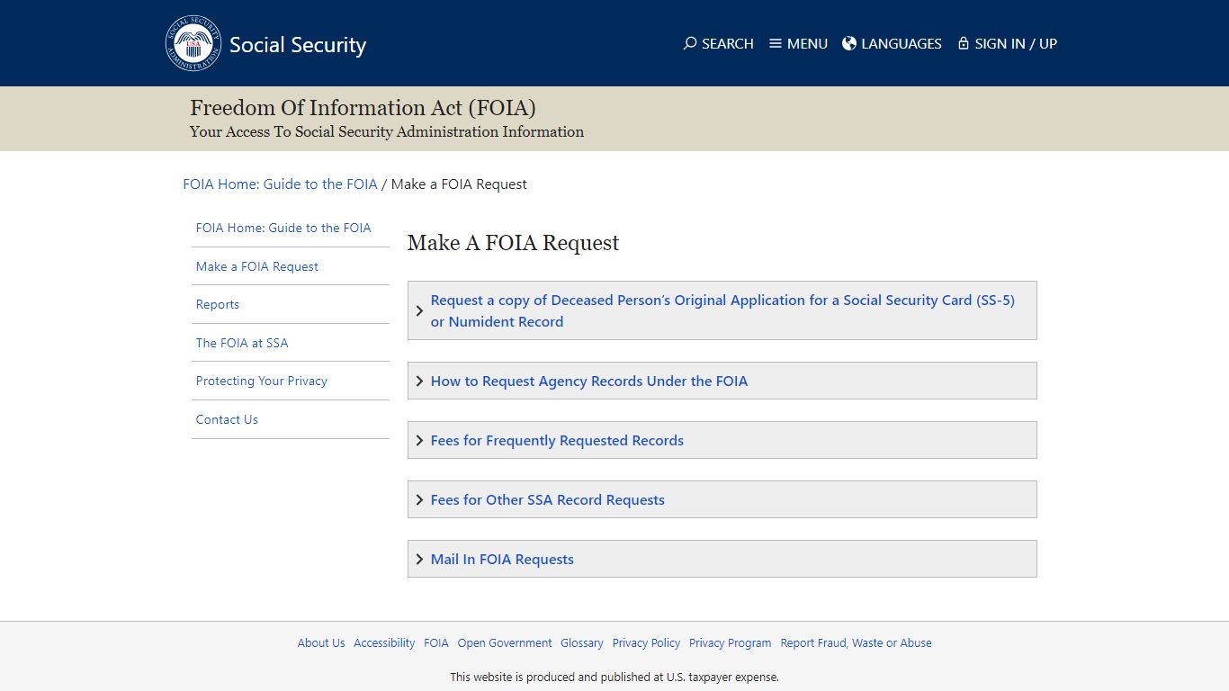 Make a FOIA Request - Social Security Administration